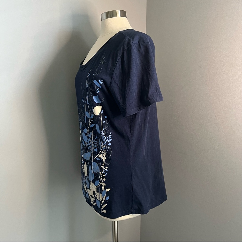 Cappagallo L Navy Blue Floral Short Sleeve Shirt Tee T-Shirt - Picture 8 of 11